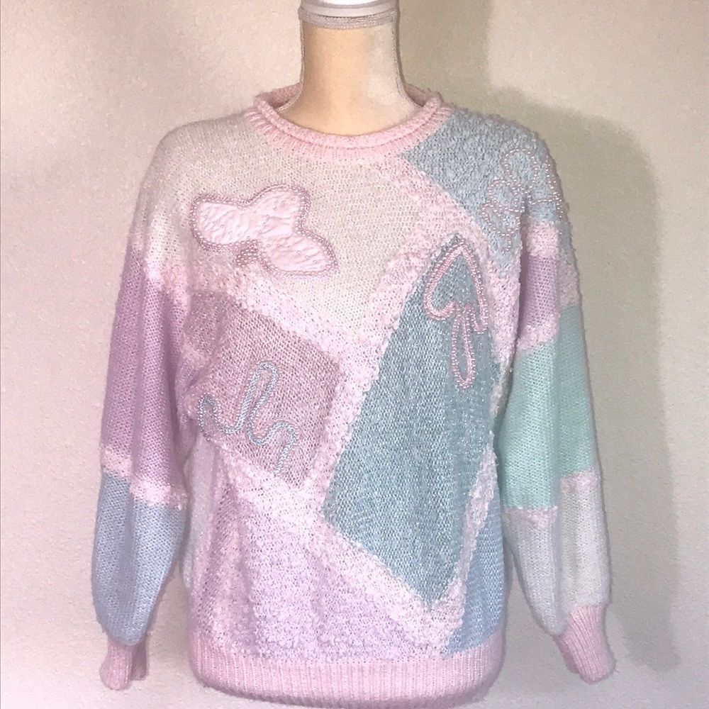 VTG,80s Jaclyn Smith Color-block Women Sweater Size M